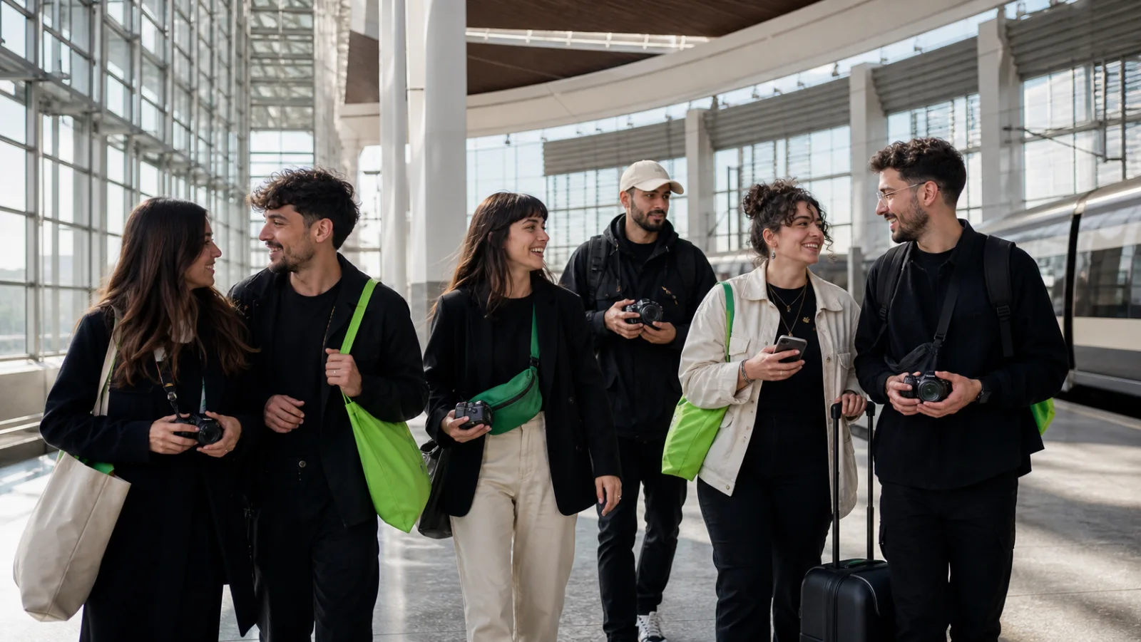 Grupo de creadores viajando para trabajar en distintas ciudades de España